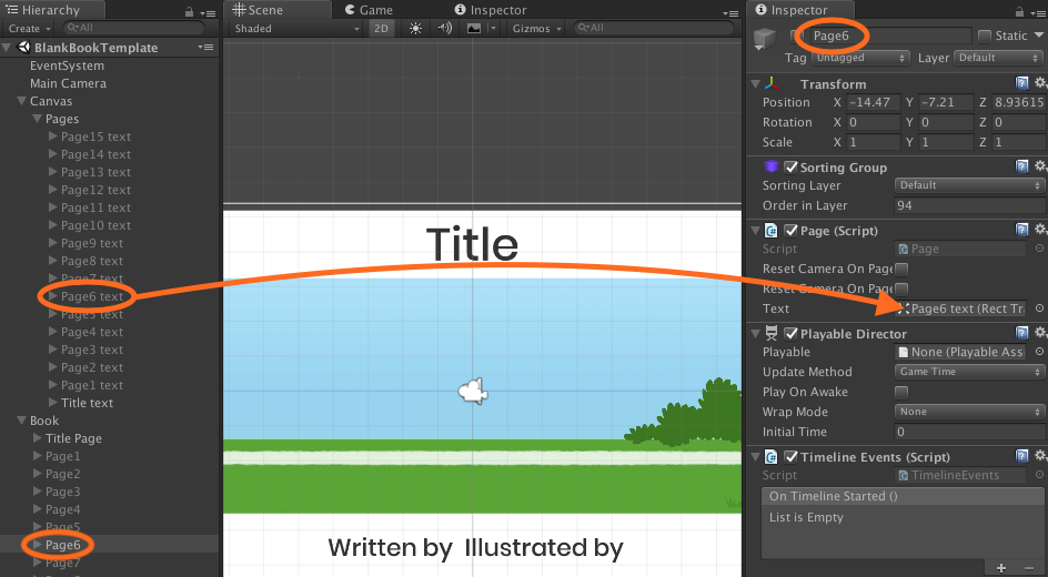 Drag the text into the page script